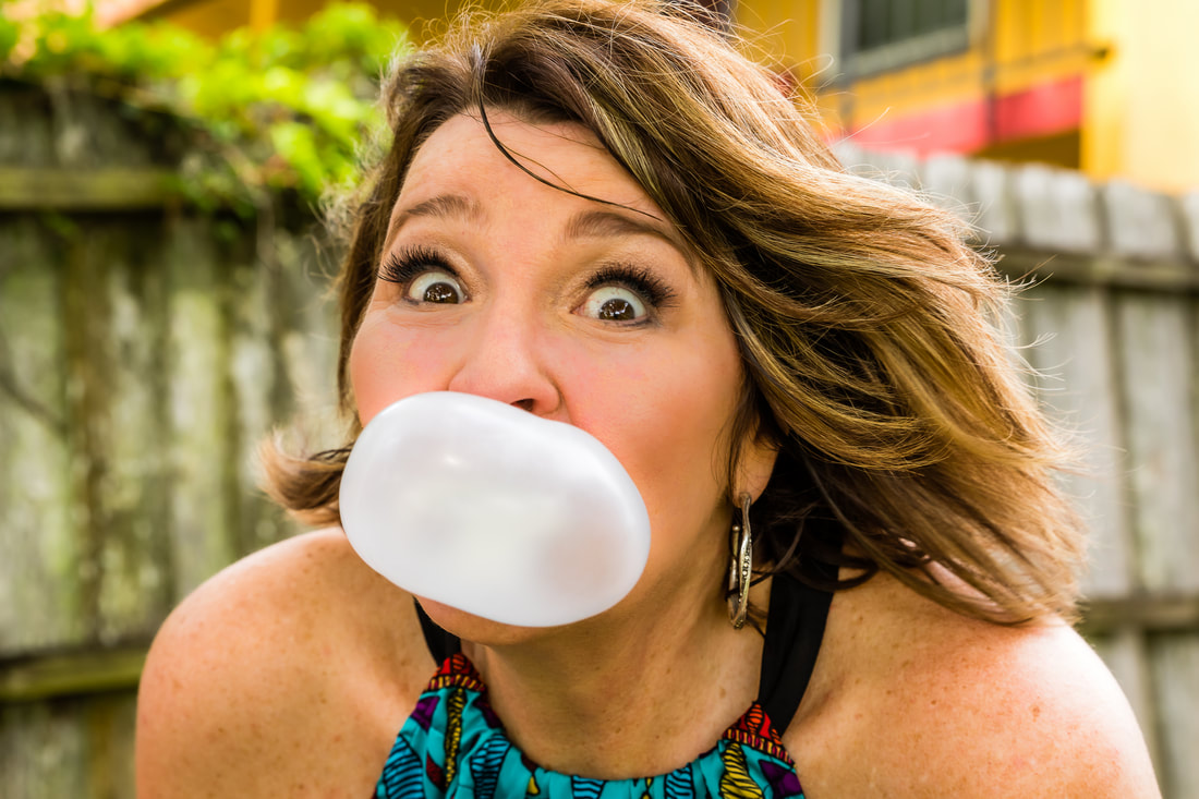 Dora blowing a giant bubble